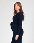Shirt Knit Belt Long Sleeves | Navy Blue