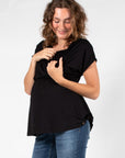 Top voor borstvoeding, mouwloos, geplooid, EcoVero | Zwart