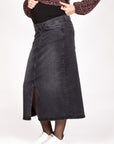 Long Skirt Denim Split | Charcoal