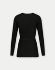 Shirt gebreide riem lange mouwen | Zwart