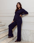 Shirt Knit Belt Long Sleeves | Navy Blue